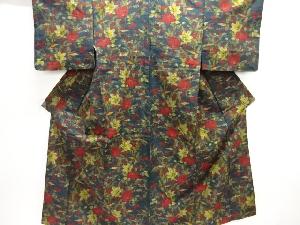 草花模様織り出し手織り紬着物